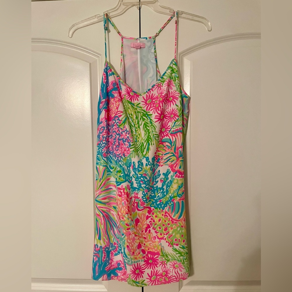 Lilly Pulitzer Dusk Silk Slip Dress in the Lovers Coral print, size L